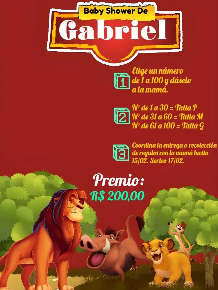 Invitación Chá Rifa Rei León Pañal