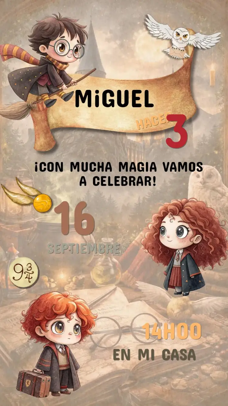 Invitación Invitación Cumpleaños Harry Potter – tema Cumpleaños Infantil mágico, colorido, fantasía, brujería, jovial, aventura