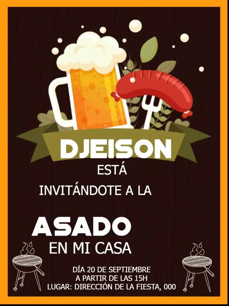 Invitación Barbacoa Bacana Carne editable y personalizable