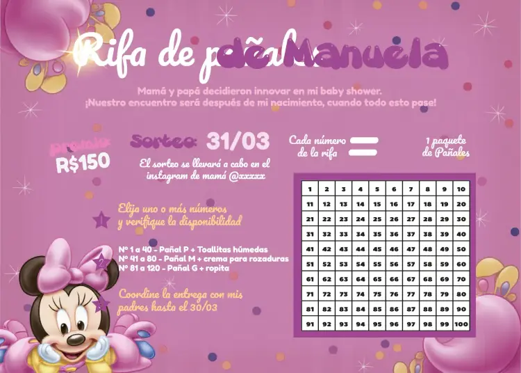 Invitación Chá Rifa Minnie Mouse Cha