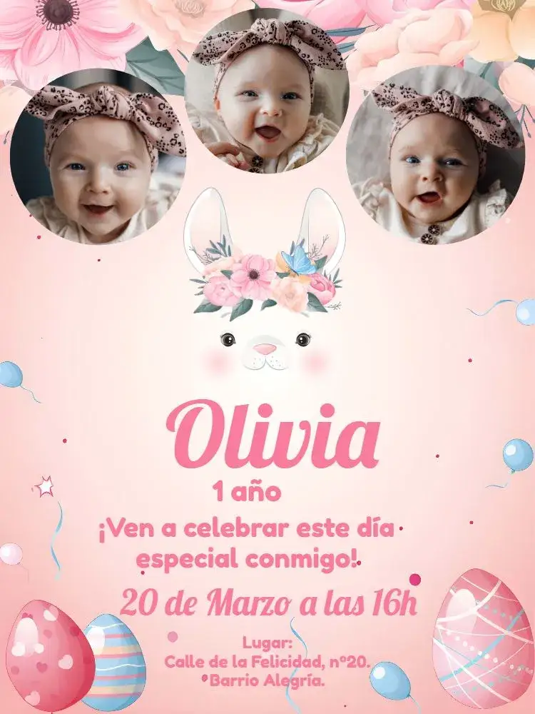 Invitación Pascua Con Foto Niña – tema Fechas Conmemorativas tonos pastel, infantil, lúdico, colorido, moderno