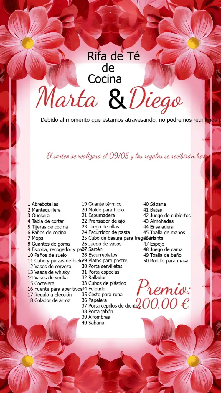 Invitación Té de Cocina de Rifa Floral Regalos – tema Despedida de Soltera floral, romántico, vibrante, moderno, delicado, colorido