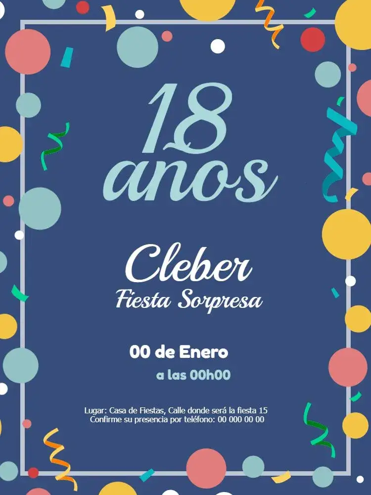 Invitación Celebración de Fiesta – tema Cumpleaños Infantil azul, infantil, festivo, confeti, burbujas, colorido
