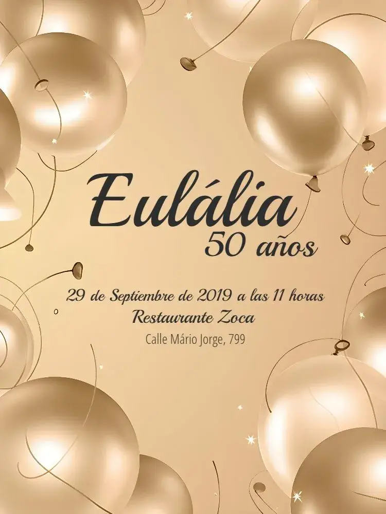 Invitación 50 Años - Globo Dorado y Blanco