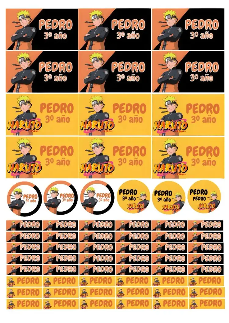Invitación Etiqueta Escolar Naruto Adhesivo