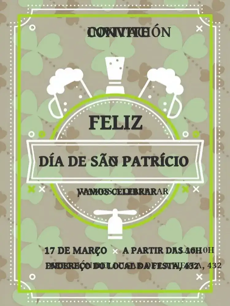 Invitación Día De San Patricio Day – tema Fechas Conmemorativas verde, vibrante, irlandés, festivo, divertido