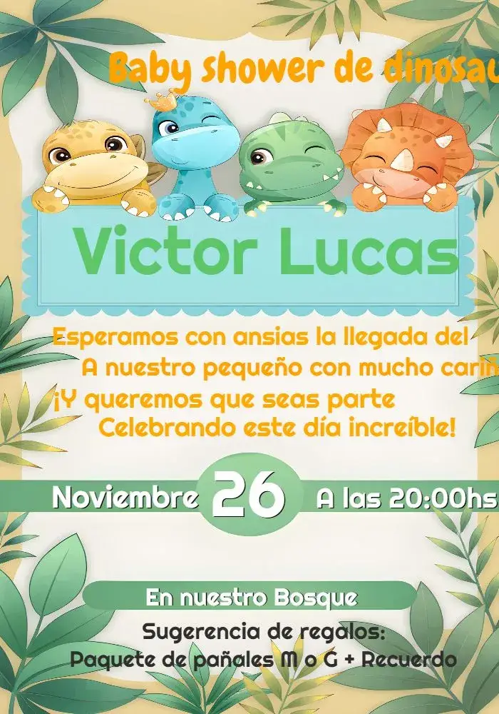 Invitación Para Baby Shower Dino Baby Boy