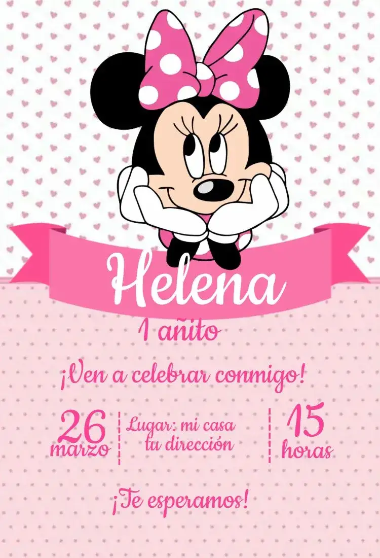 Invitación Minnie Rosa 2 – tema Cumpleaños rosa, divertido, infantil, temático, colorido, lúdico