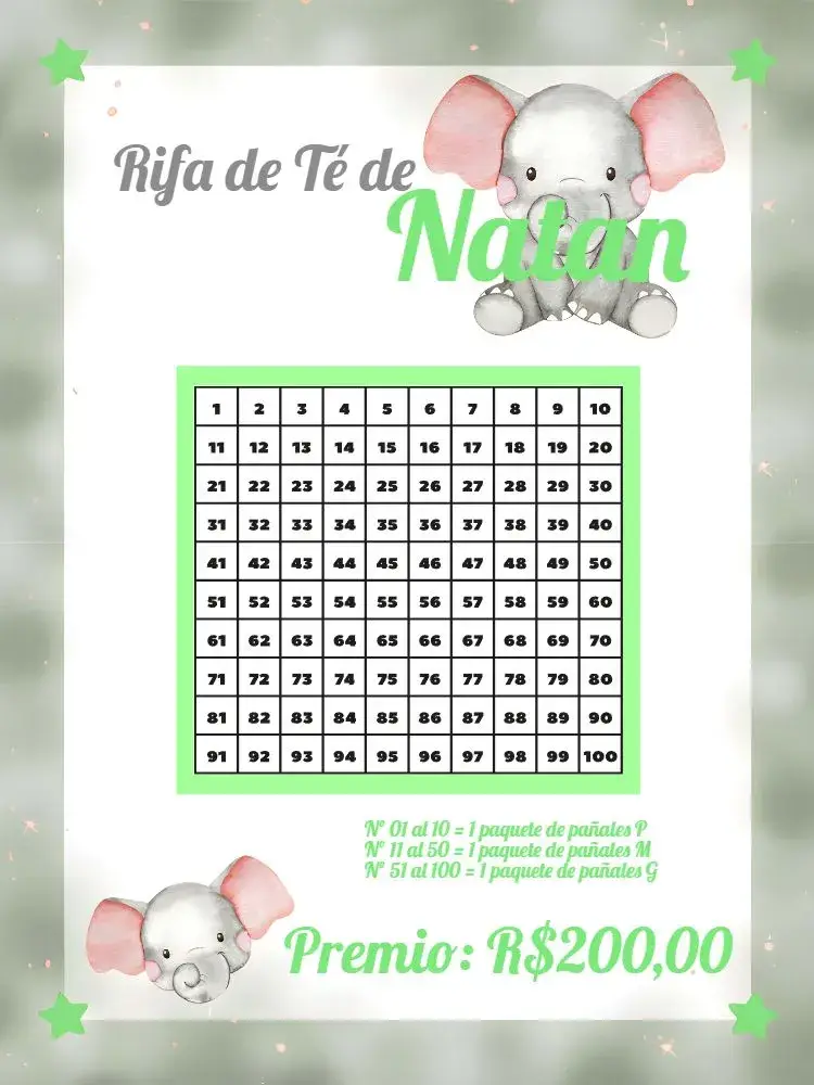 Invitación Té Elefantito Pañal Rifa