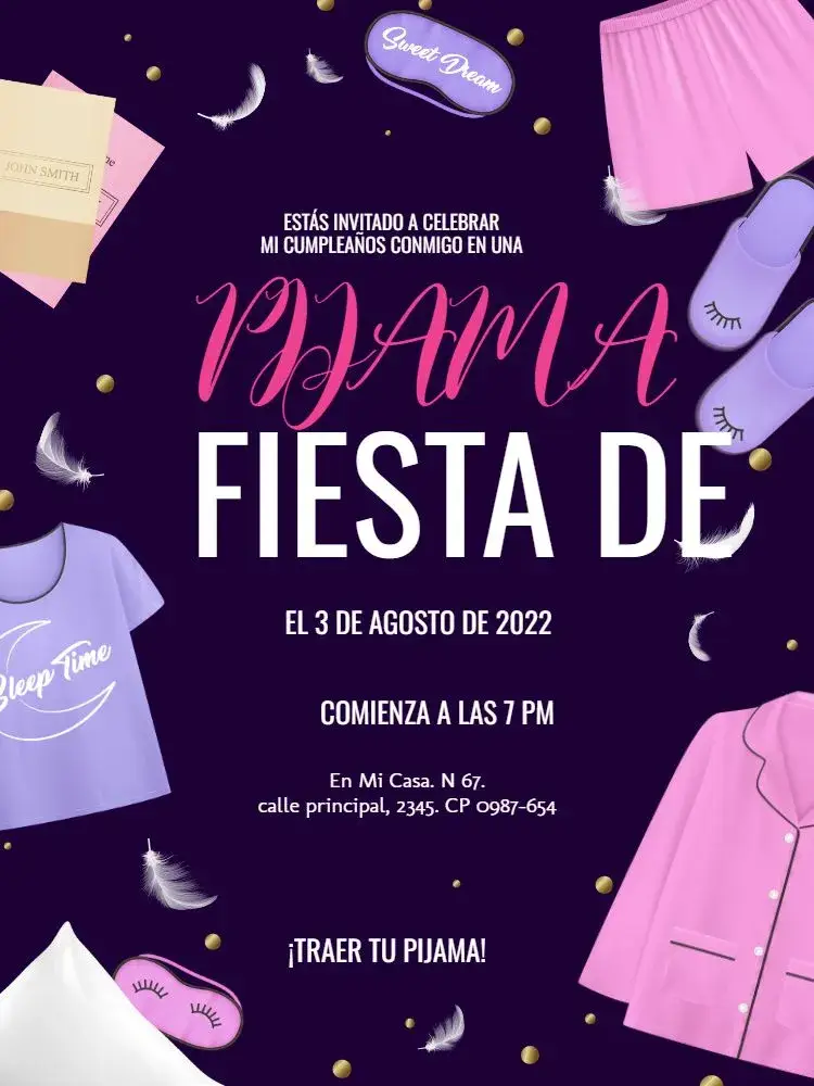 Invitación Fiesta De Pijama Niña
