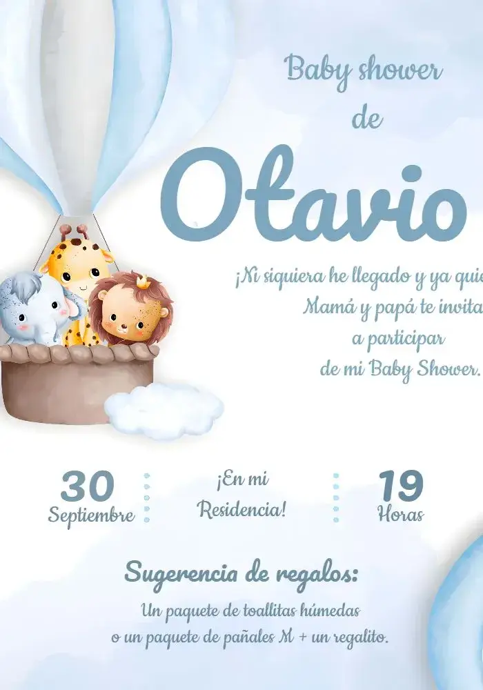 Invitación Baby Shower Safari Animals