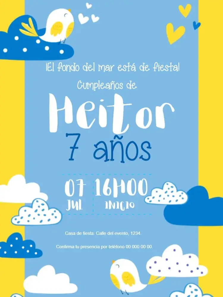 Invitación Pájaros y Nube Infantil