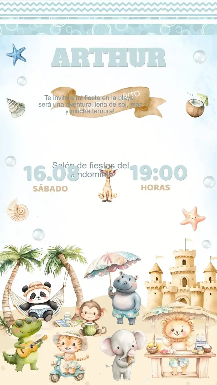 Invitación Cumpleaños Pool Party Safari