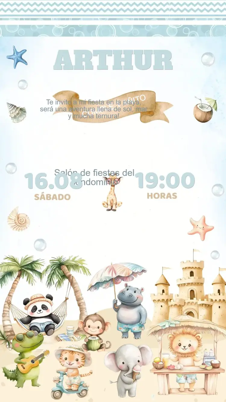 Invitación Cumpleaños Pool Party Safari