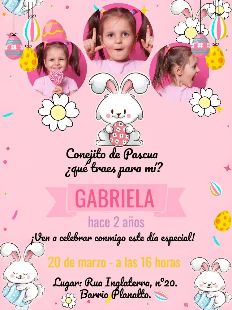 Invitación Pascua Con Fotos Conejito – tema Fechas Conmemorativas colorido, lúdico, infantil, divertido, moderno