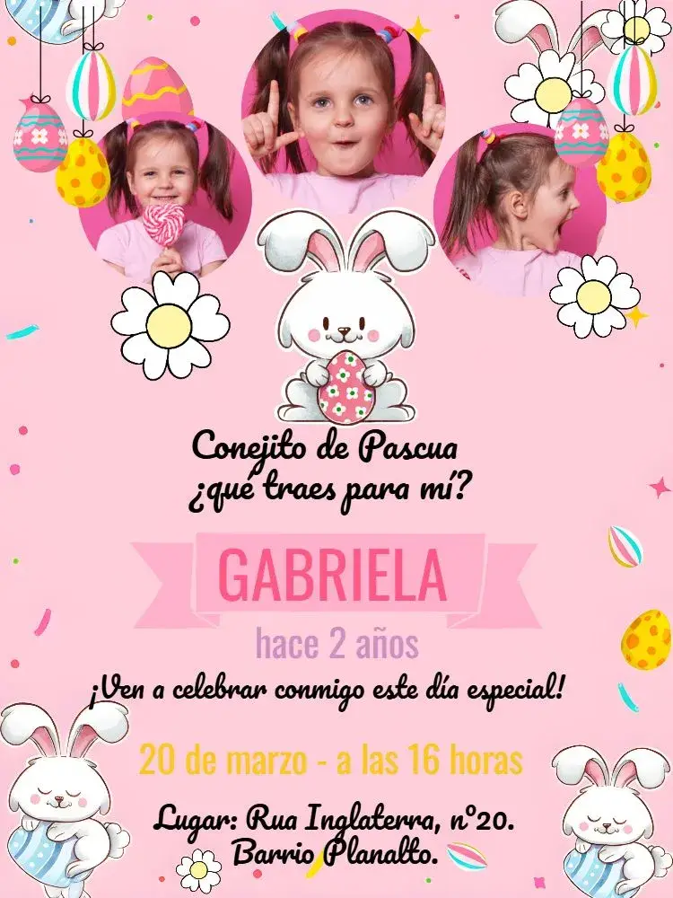 Invitación Pascua Con Fotos Conejito