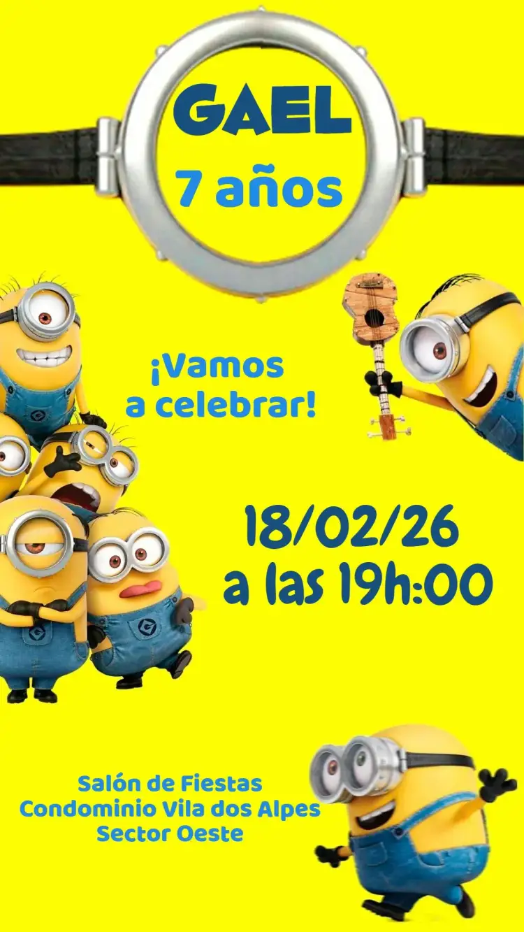 Invitación Minnions – tema Cumpleaños Infantil colorido, divertido, temático, infantil, vibrante, ilustraciones de personajes