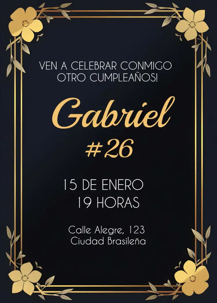Invitación Masculino - Negro Y Dorado Elegante Hombre – tema Cumpleaños minimalista, elegante, dorado, moderno, negro, sofisticado