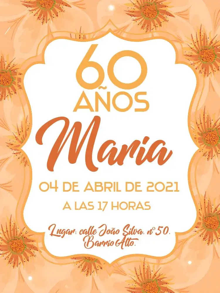 Invitación Floral 60 – tema Cumpleaños floral, elegante, moderno, claro, neutro, sutil