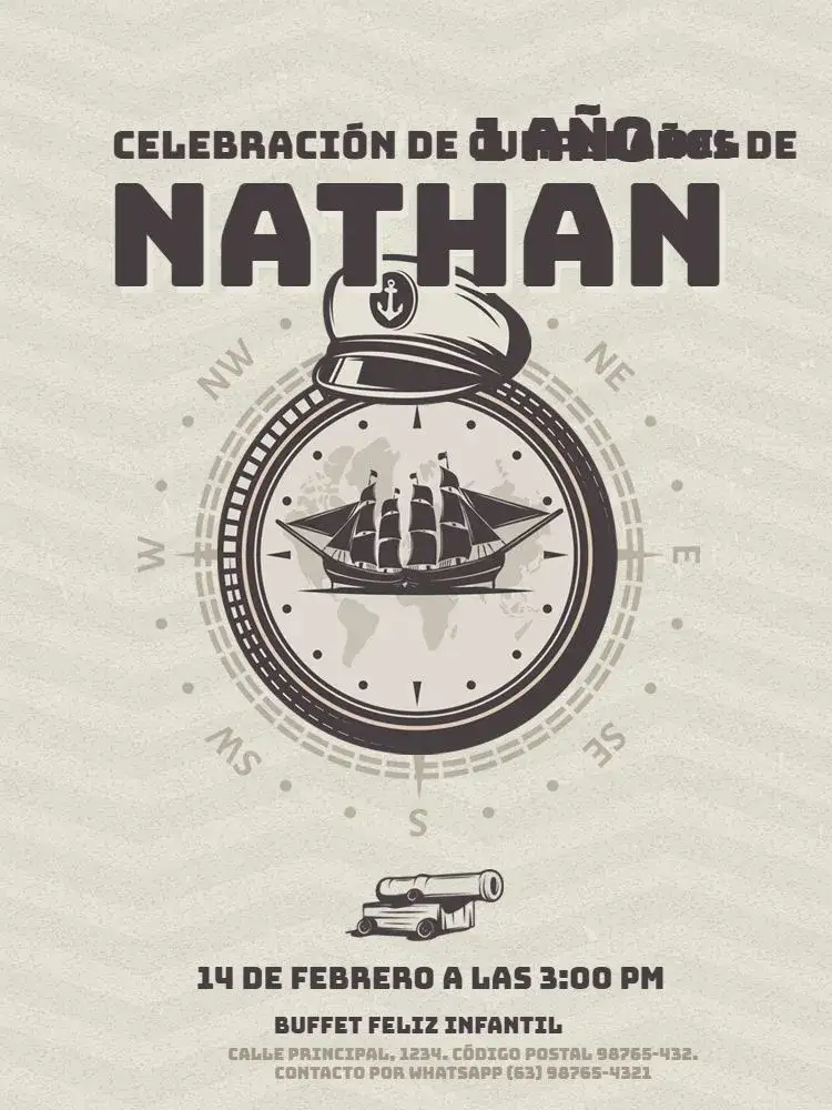 Invitación Fiesta – tema Cumpleaños Infantil tema náutico, colores claros, elementos marinos, estilo infantil, diseño alegre, tema marinero