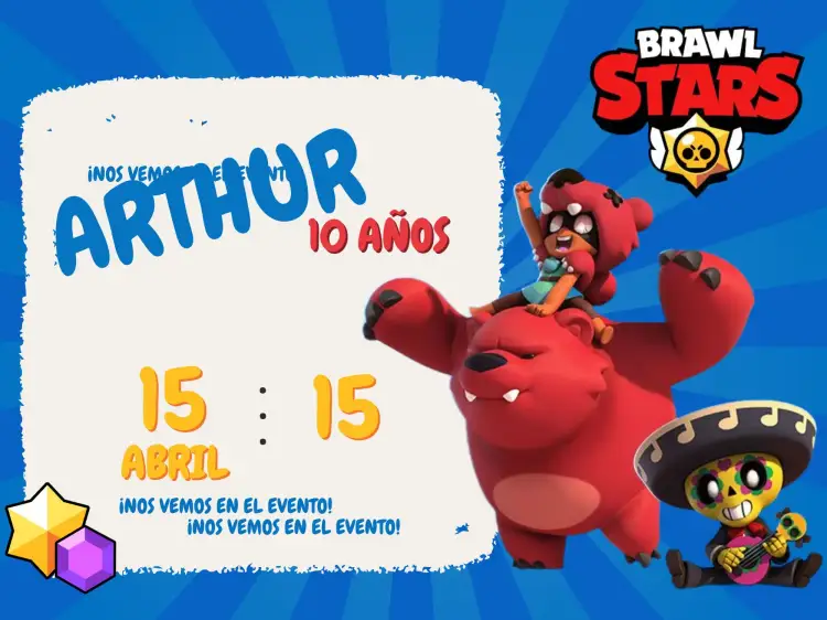 Invitación Brawl Stars Juego – tema Cumpleaños Infantil colorido, temático, divertido, jovial, moderno