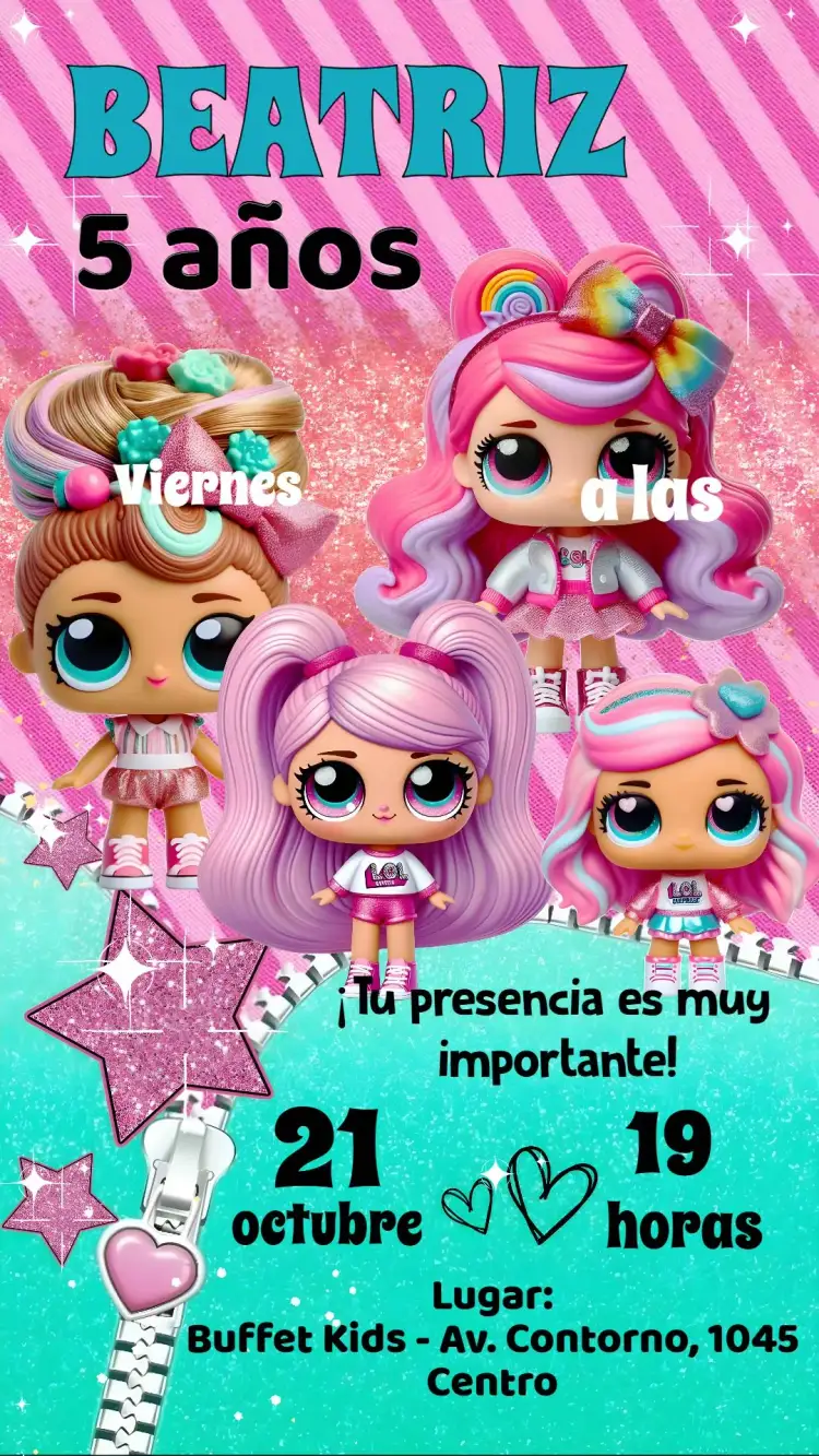 Invitación LOL – tema Cumpleaños Infantil colorido, divertido, temático, moderno, infantil, lúdico