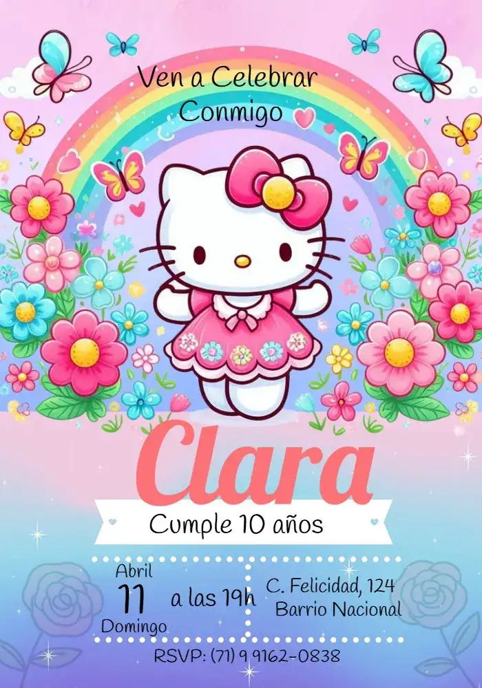 Invitación Hello Kitty Sanrio – tema Más buscados rosa, delicado, divertido, infantil, colorido, temático