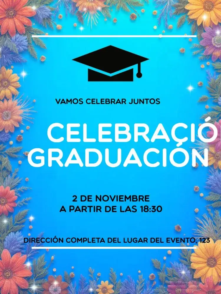 Invitación Graduación de secundaria – tema Graduación azul, moderno, elegante, graduación, minimalista