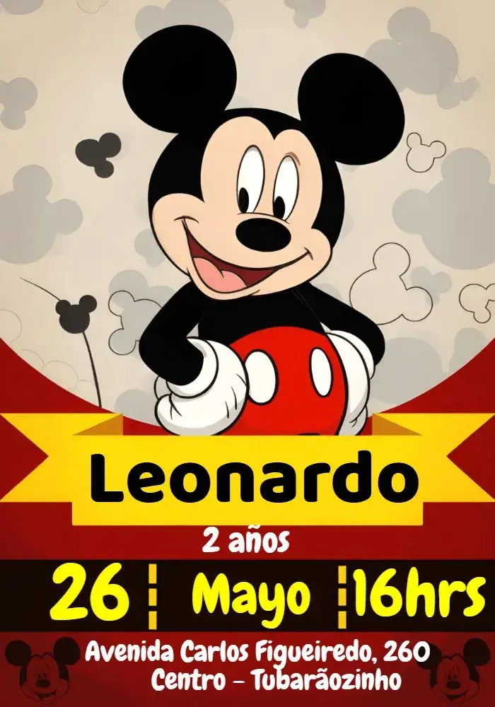 Invitación Mickey Mouse Rojo
