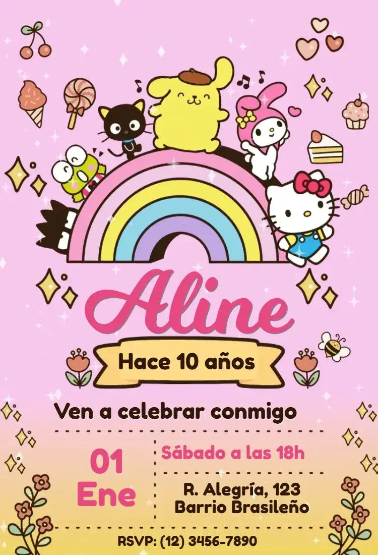 Invitación Hello Kitty y Amigos