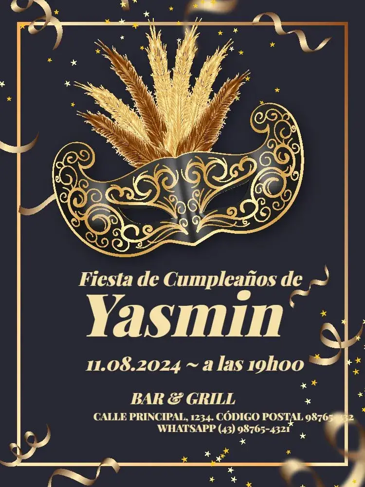 Invitación Adulto Baile De Máscaras Dorado Negro