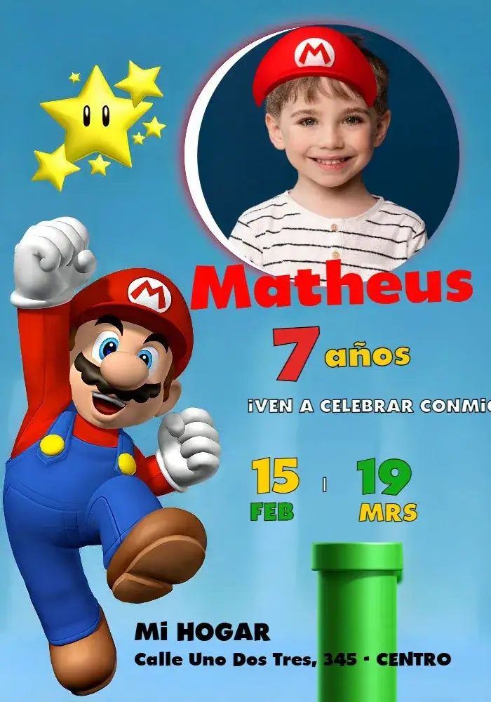 Invitación Super Mario Bros Con Foto