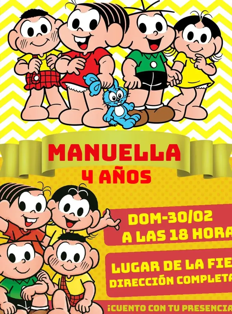 Invitación Turma Da Monica Cebolinha editable y personalizable