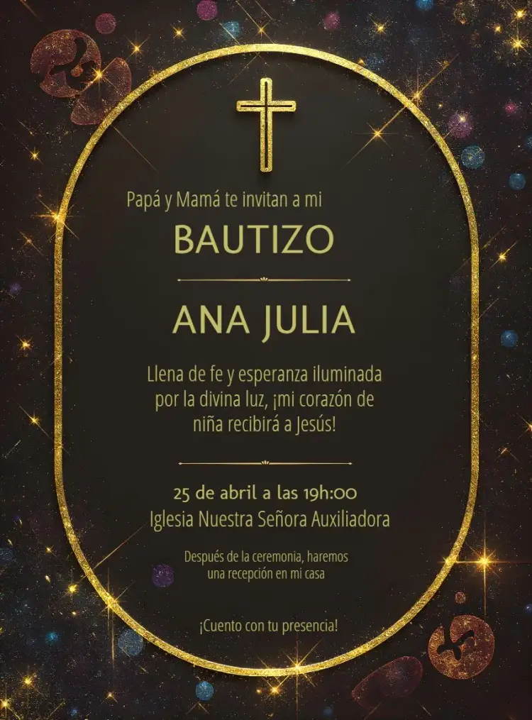 Invitación Bautizo Elegante Verde Dorado Bautismo