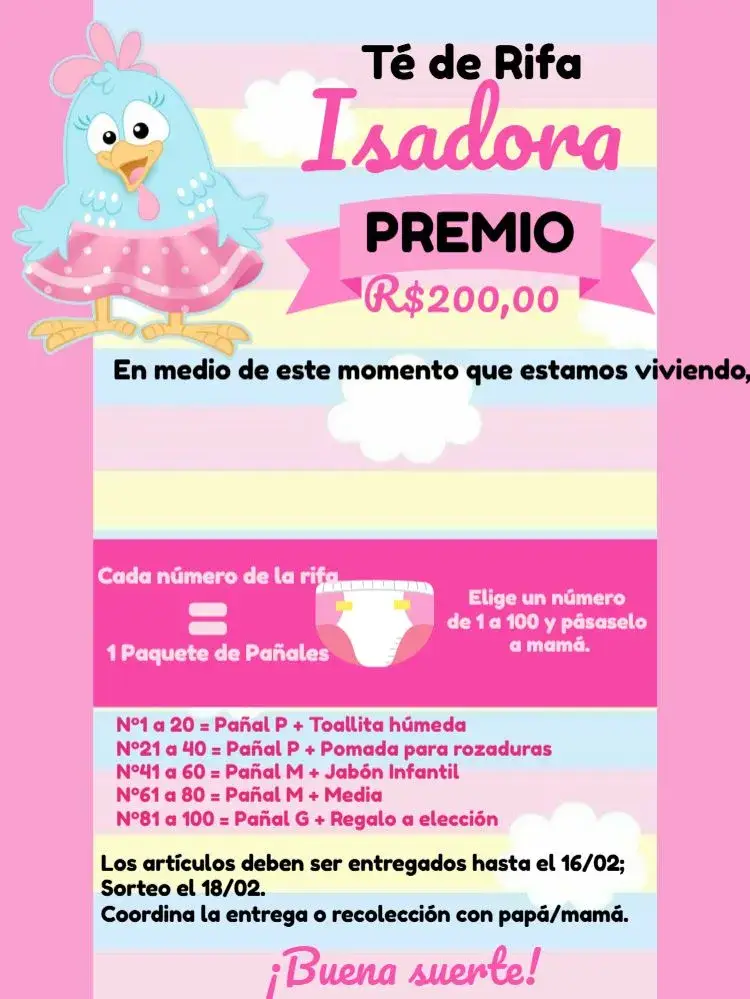 Invitación Té Rifa Gallina Pintadita Candy Azul