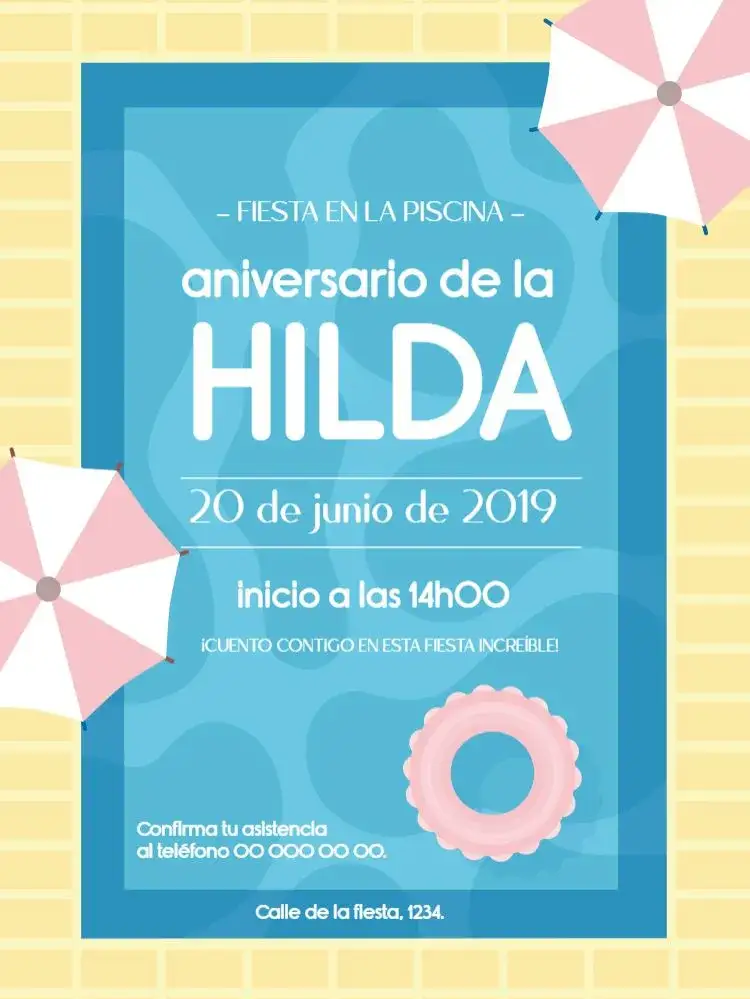 Invitación Piscina Digital – tema Cumpleaños verano, piscina, playa