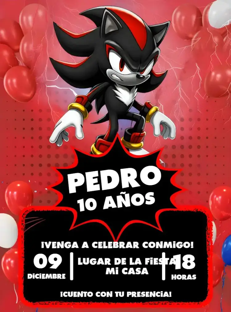 Invitación Shadow Sonic Niño – tema Cumpleaños Infantil moderno, jugador, aventurero, colorido, juvenil