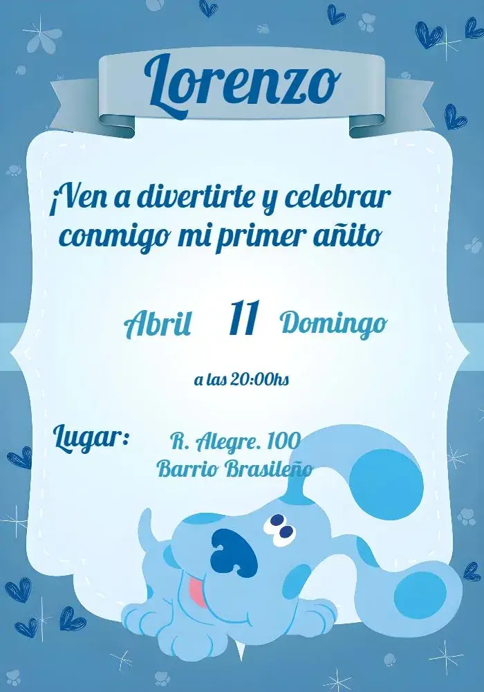 Invitación Pistas De Blue Cachorro