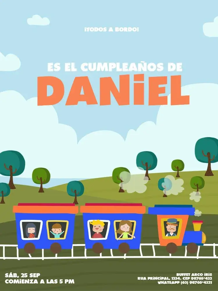 Invitación Infantil Masculino Tren Niño