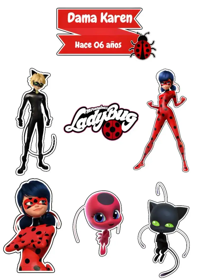 Invitación Topo De Pastel Ladybug Miraculous Imprimir – tema Topper de torta colorido, divertido, infantil, temático, moderno