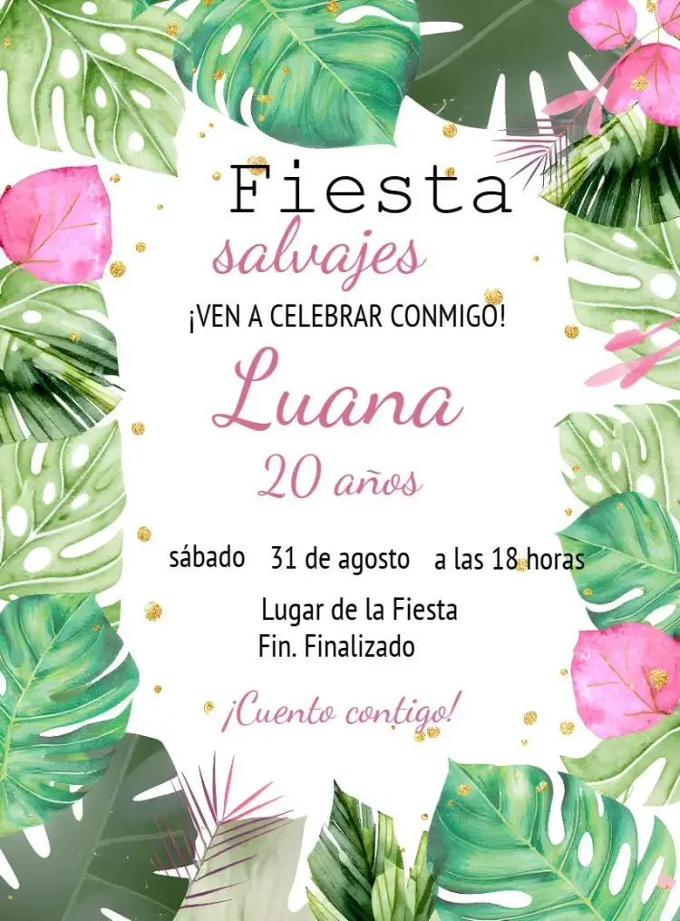 Invitación Onça Tropical Glamour – tema Cumpleaños tropical, glamuroso, rosa, estampado animal, moderno