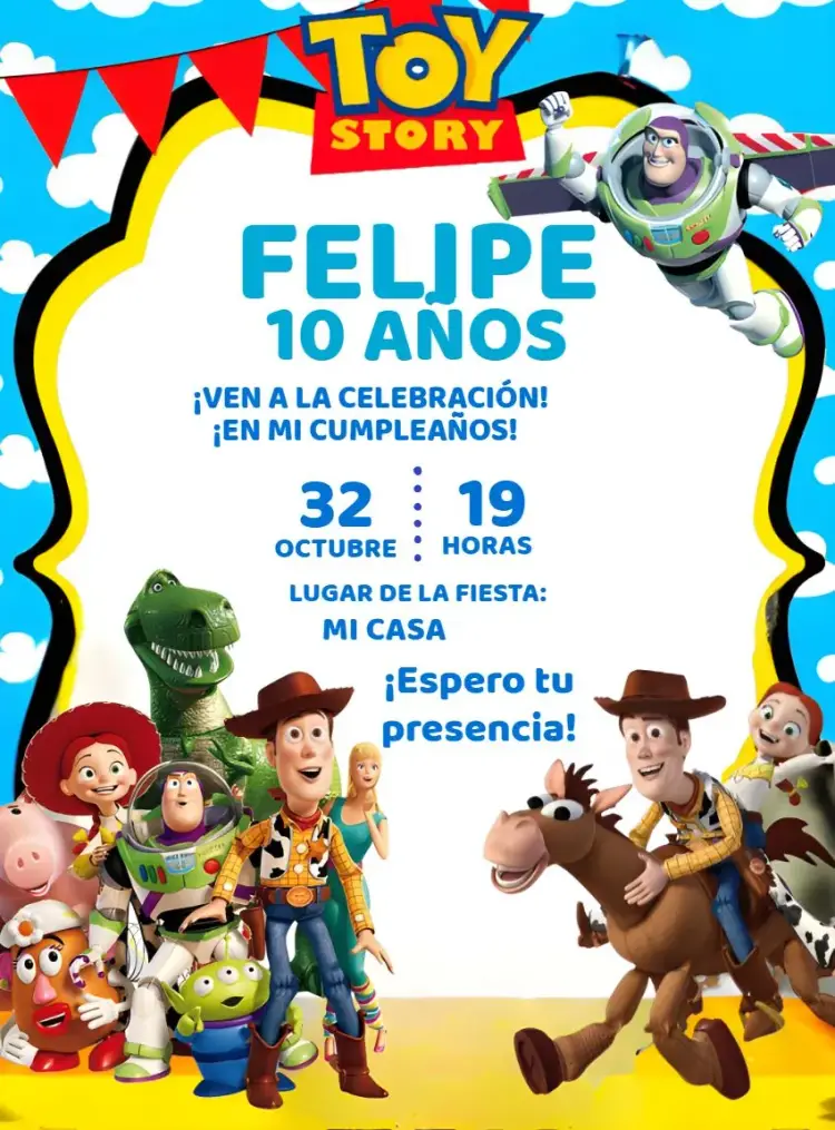 Invitación Toy Story Amarillo editable y personalizable
