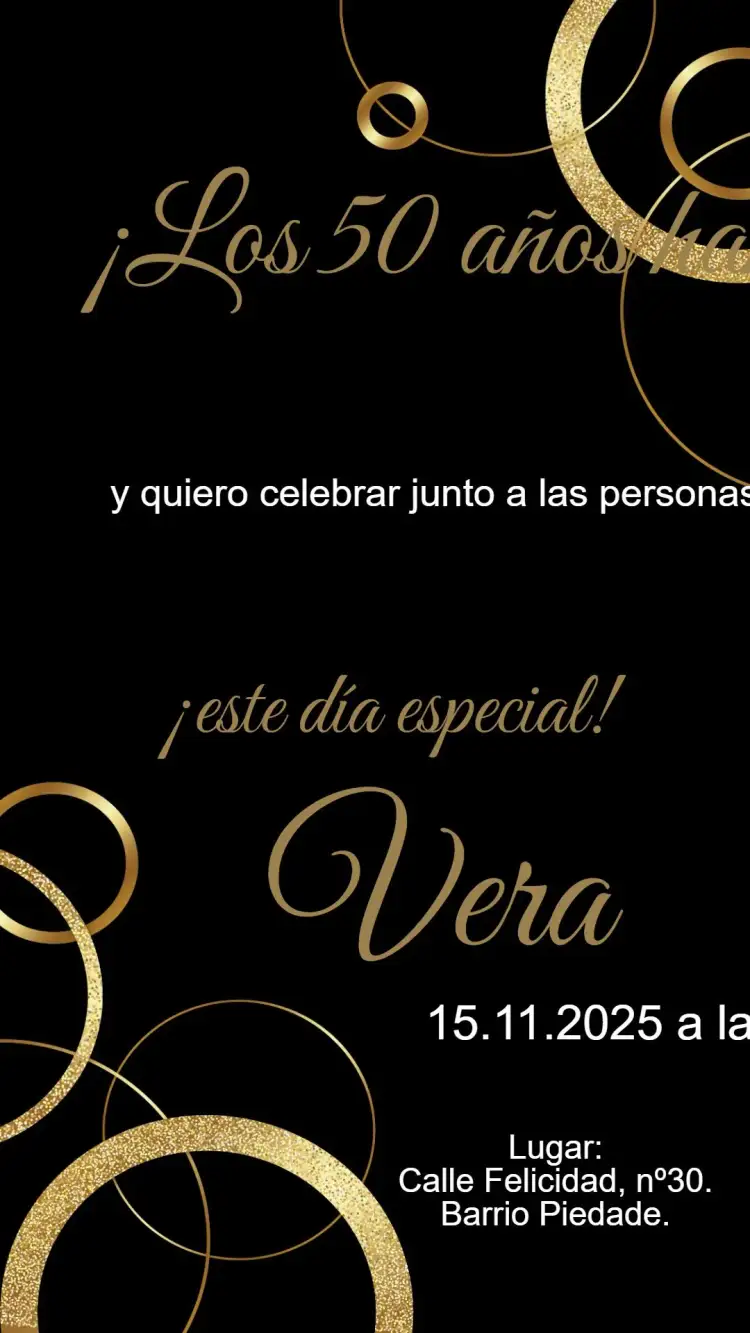 Invitación Cumpleaños Negro y Dorado 50 años – tema Tarjeta negro, dorado, elegante, moderno, glamuroso, sofisticado