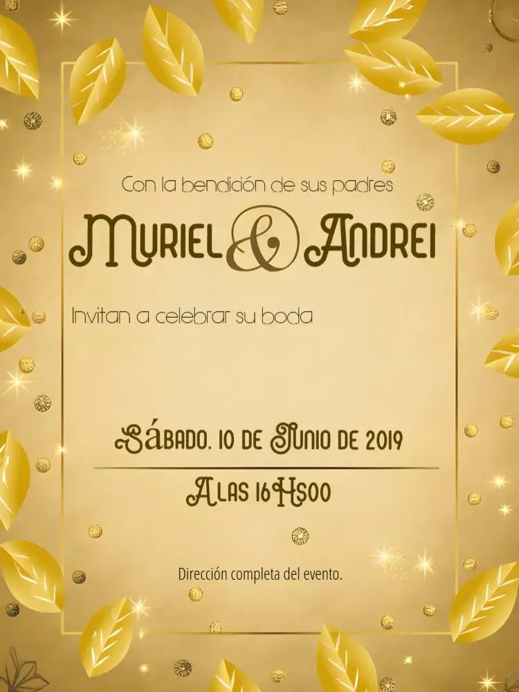 Invitación Boda Hojas Dorado