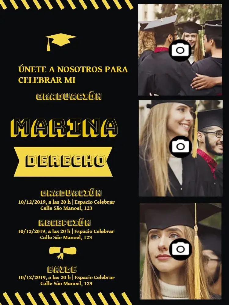 Invitación Graduación Con Fotos de Secundaria – tema Graduación moderno, colorido, descolado, vintage, minimalista