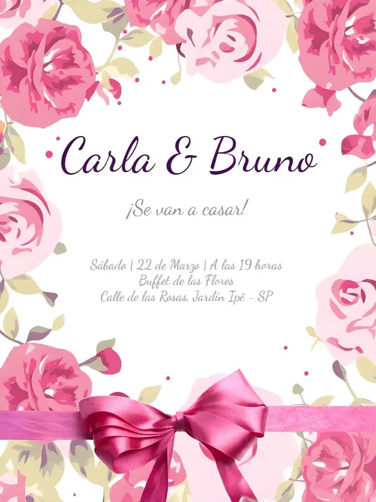 Invitación Boda Lazo Floral - Flores Rosas – tema Boda floral, romántico, elegante, suave, moderno, vintage