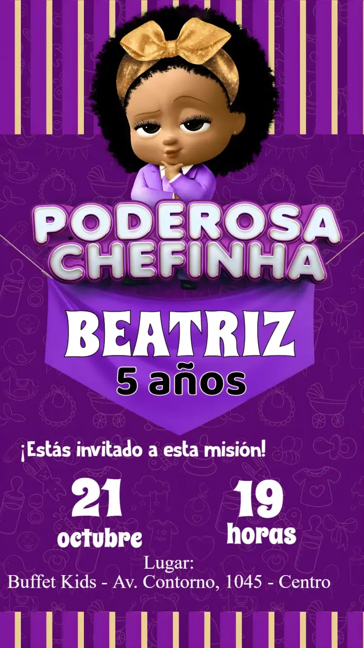 Invitación Poderosa Jefecita – tema Cumpleaños Infantil colorido, divertido, moderno, infantil, cheerful, brilhante