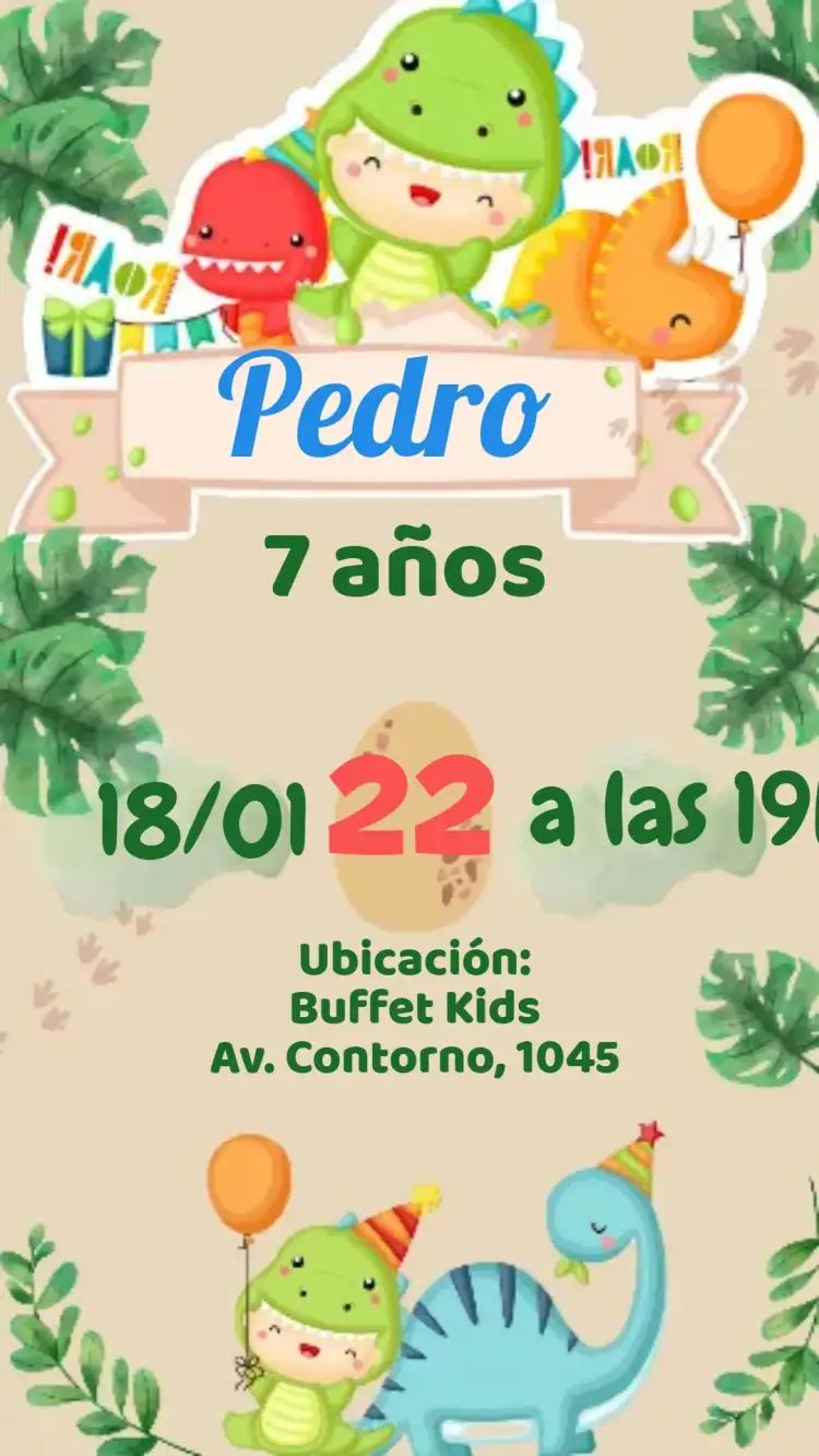 Invitación Dinosaurio – tema Cumpleaños Infantil colorido, infantil, divertido, ilustraciones de dinosaurios, temática prehistórica, estilo caricatura