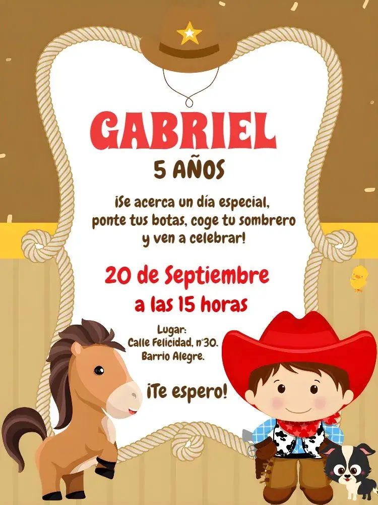Invitación Vaquero Boyero Marrón