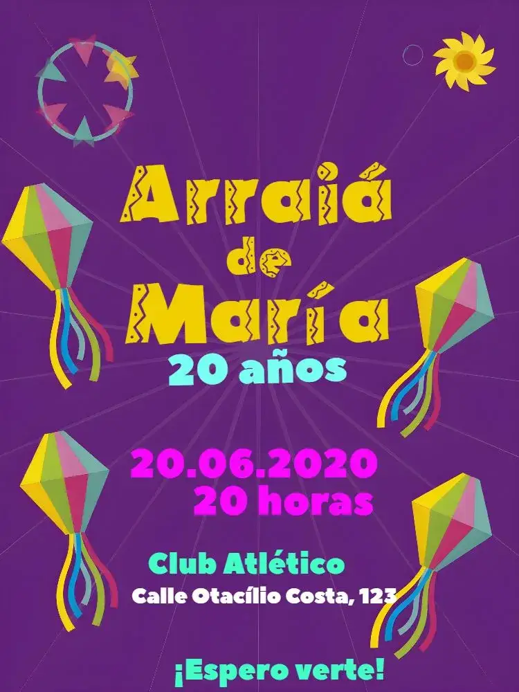 Invitación Arraiá Fiesta Junina Cuadrilla – tema Fechas Conmemorativas colorido, caipira, vintage, tradicional, festa popular, animado